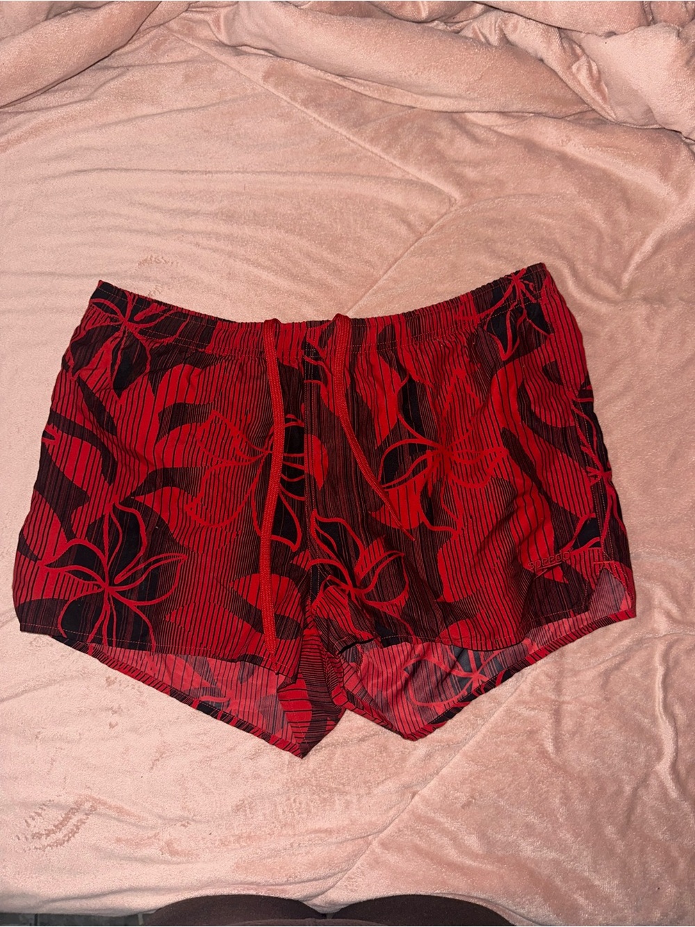 Speedo Red and Black Floral Swim Shorts